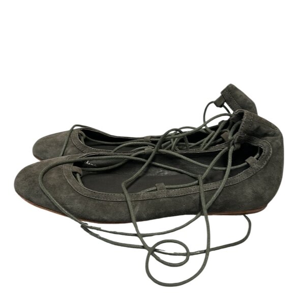 Joie Graphite Gray Suede Ballet Flats with Lace-Up Design Size 37 1/2 - Picture 2 of 7